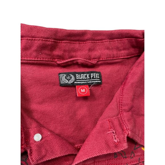 Black Pike Womens Red Denim embroided graphic jacket size M SKU 9178 - Picture 5 of 13